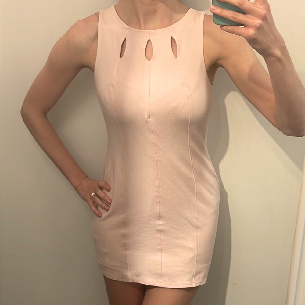 Women’s Baby Pink Short Mini Dress - Form Fitting Dress with cutouts - Monteau